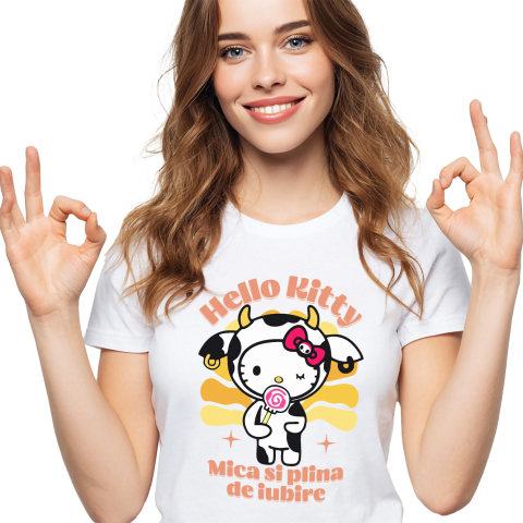 Tricouri - Tricou Femei cu Hello Kiti in aventura 100% Bumbac, Alb, M