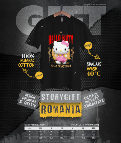 Tricou Femei cu Hello Kitty - Aventuri Jucăușe în Lumea Disney 100% Bumbac, Negru, L [3]