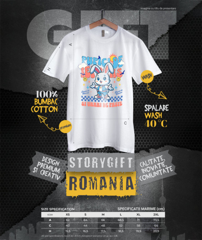 Tricou Femei, Barbati, Copii, Fata, Baiat, Unisex Personalizat "Iepure Alb cu Urechi Lungi și Îmbrăcăminte Modernă – Pupici și Urări de Paște Fericit" [3]