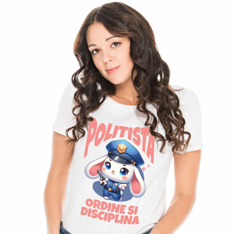 Tricou Femei, Barbati, Copii, Fata, Baiat, Unisex Personalizat Iepure Polițist – Design Amuzant pentru Produse Personalizate și Cadouri