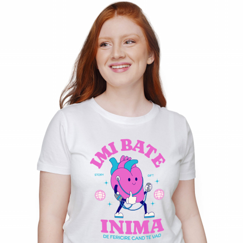 Tricouri - Tricou Femei, Barbati, Copii, Fata, Baiat, Unisex Personalizat Inimă Anatomica cu Pompa Medicală și Mesaj „Îmi Bate Inima de Fericire Când Te Văd” – Cadou Personalizat