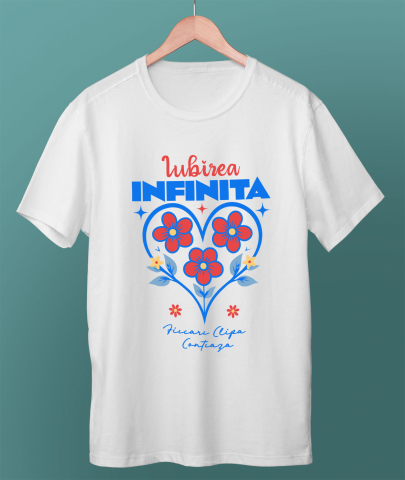 Tricou Femei, Barbati, Copii, Fata, Baiat, Unisex Personalizat Inimă cu Flori Colorate și Text „Iubirea Infinită, Fiecare Clipă Contează” | Cadouri Personalizate pentru Femei, Familie și Prieteni [2]