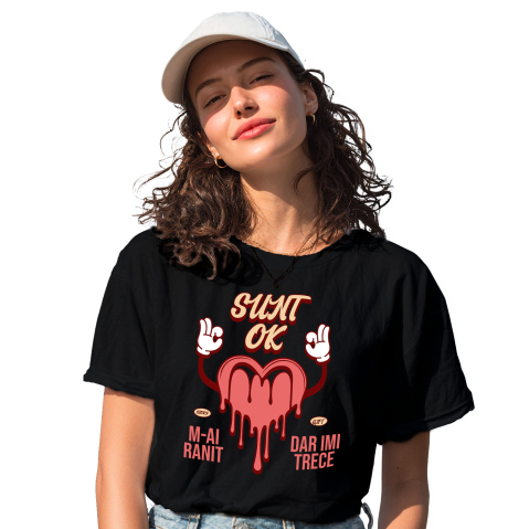 Tricou Femei, Barbati, Copii, Fata, Baiat, Unisex Personalizat Inimă Curgătoare și Semn Ok - Cadou de Dragoste și Vindecare Emoțională