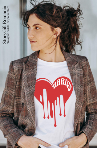 Tricou Femei, Barbati, Copii, Fata, Baiat, Unisex Personalizat Inimă Curgătoare cu Nume „Marius” – Cadou Personalizat de Valentine's Day pentru Iubitul Tău [1]