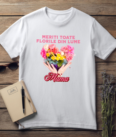 Tricou Femei, Barbati, Copii, Fata, Baiat, Unisex Personalizat "Inima din Flori Colorate – Cadouri Personalizate pentru Mama de Ziua Femeii" [2]