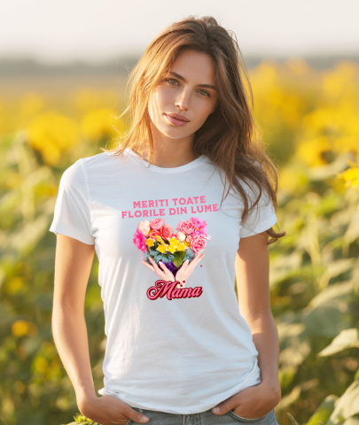 Tricou Femei, Barbati, Copii, Fata, Baiat, Unisex Personalizat "Inima din Flori Colorate – Cadouri Personalizate pentru Mama de Ziua Femeii" [1]