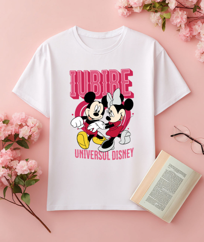 Tricou Femei cu Inima Plina de Dragoste – Minnie siMickey 100% Bumbac, Alb, M [2]