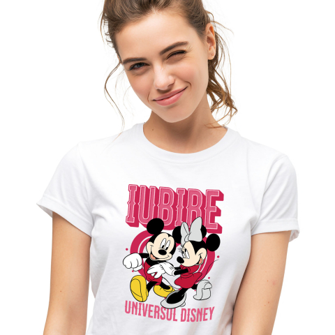 Tricouri - Tricou Femei cu Inima Plina de Dragoste – Minnie siMickey 100% Bumbac, Alb, M