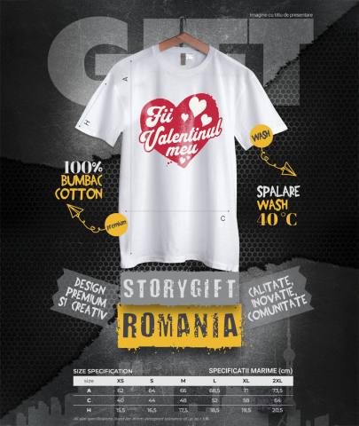 Tricou Femei, Barbati, Copii, Fata, Baiat, Unisex Personalizat „Mesaj Romantic Fii Valentinul Meu - Cadou Personalizat de Dragobete și Ziua Îndrăgostiților pentru Familie, Copii și Prieteni” [3]