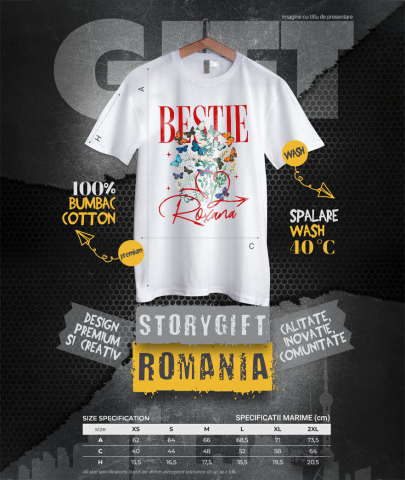 Tricou Femei, Barbati, Copii, Fata, Baiat, Unisex Personalizat "Inima Roșie cu Fluturi Colorați și Plante Verzi - Cadouri Personalizate pentru Valentine's Day și Dragobete" [3]