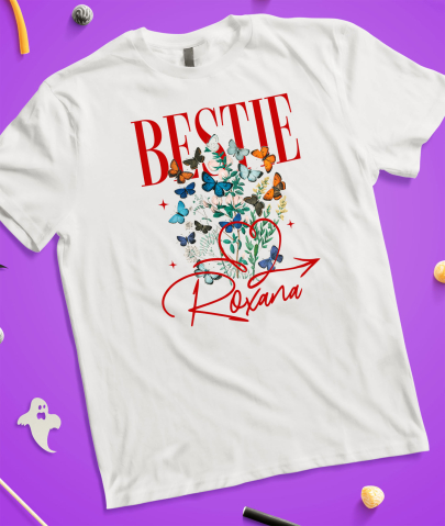 Tricou Femei, Barbati, Copii, Fata, Baiat, Unisex Personalizat "Inima Roșie cu Fluturi Colorați și Plante Verzi - Cadouri Personalizate pentru Valentine's Day și Dragobete" [2]