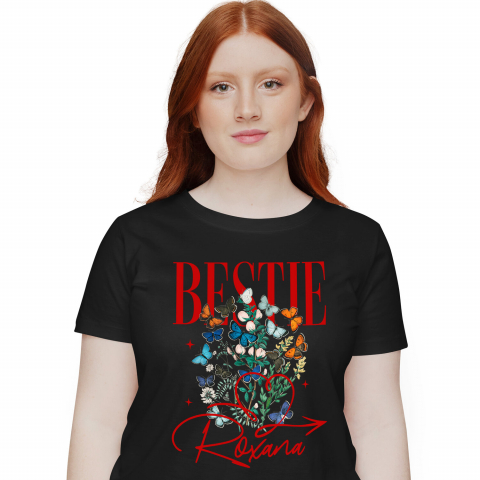 PRIETENI - Tricou Femei, Barbati, Copii, Fata, Baiat, Unisex Personalizat "Inima Roșie cu Fluturi Colorați și Plante Verzi - Cadouri Personalizate pentru Valentine's Day și Dragobete"