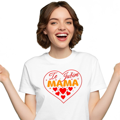 Mama - Tricou Femei, Barbati, Copii, Fata, Baiat, Unisex Personalizat Inima Roșie „Te Iubim Mama” - Cadou Personalizat Pentru Ziua Mamei