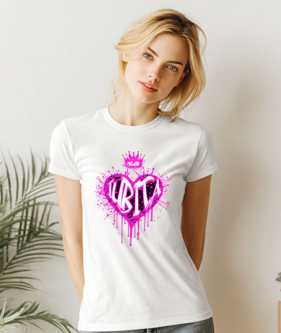 Tricou Femei, Barbati, Copii, Fata, Baiat, Unisex Personalizat Cadou personalizat pentru iubita - Inima Stil Graffiti cu Coroana, Valentine's Day [1]