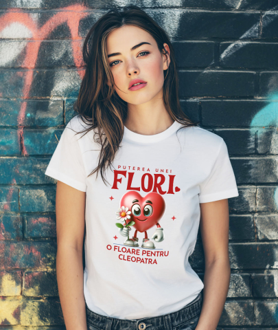 Tricou Femei, Barbati, Copii, Fata, Baiat, Unisex Personalizat „Inima Veselă cu Floare - Cadou Personalizat „Puterea unei Flori” pentru Familie, Copii și Prieteni” [1]