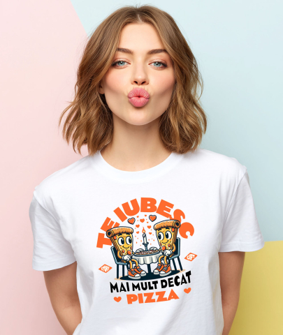 Tricou Femei, Barbati, Copii, Fata, Baiat, Unisex Personalizat „Întâlnire Romantică Felii De Pizza - Cadou Personalizat „Te Iubesc Mai Mult Decât Pizza” pentru Familie, Copii și Prieteni de Valentine’s Day” [1]