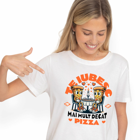 Tricou Femei, Barbati, Copii, Fata, Baiat, Unisex Personalizat „Întâlnire Romantică Felii De Pizza - Cadou Personalizat „Te Iubesc Mai Mult Decât Pizza” pentru Familie, Copii și Prieteni de Valentine’s Day”