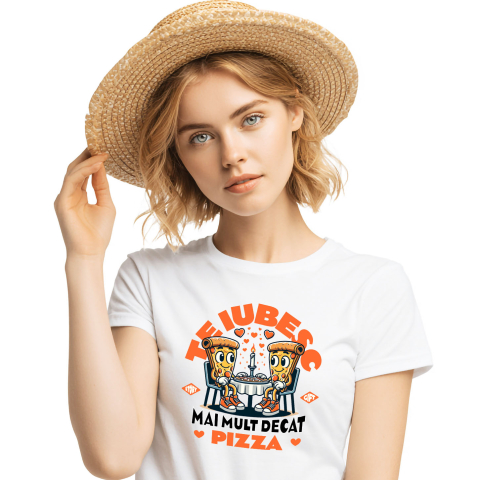 Tricou Femei, Barbati, Copii, Fata, Baiat, Unisex Personalizat „Întâlnire Romantică Felii De Pizza - Cadou Personalizat „Te Iubesc Mai Mult Decât Pizza” pentru Familie, Copii și Prieteni de Valentine’s Day”