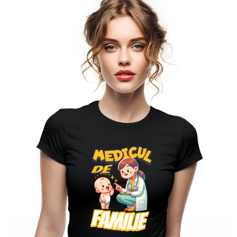 Tricou Femei, Barbati, Copii, Fata, Baiat, Unisex Personalizat Femeie Doctor cu Halat Alb și Copil Vesel – Design Personalizat