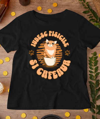 Tricou Femei, Barbati, Copii, Fata, Baiat, Unisex Personalizat „Cană Personalizată „Iubesc Pisicile Și Cafeaua” – Cadou Amuzant pentru Iubitorii de Pisici și Cafea” [2]
