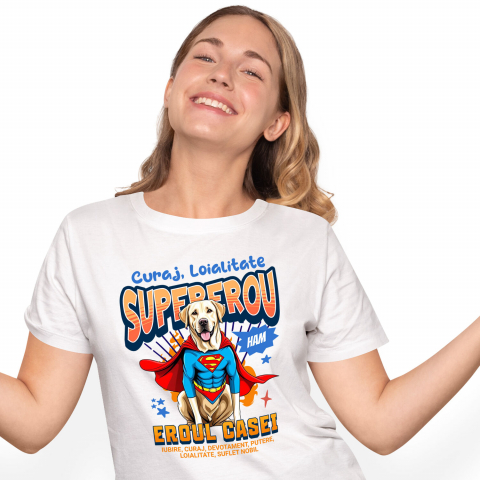 Tricouri - Tricou Femei, Barbati, Copii, Fata, Baiat, Unisex Personalizat Labrador în Costum de Superman – Produse Personalizate pentru Familie și Copii