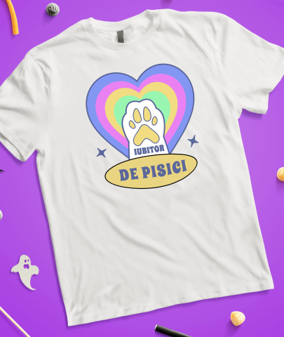 Tricou Femei, Barbati, Copii, Fata, Baiat, Unisex Personalizat Lăbuță Pisică Albă În Inimă Multicolor „Iubitor De Pisici” – Cadou Personalizat Pentru Iubitorii De Pisici [2]