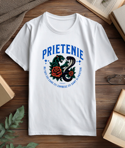 Tricou Femei, Barbati, Copii, Fata, Baiat, Unisex Personalizat „Cadou Personalizat Tigru Furios și Sarpe Periculos cu Trandafiri Roșii – Mesaj despre Prietenie Adevărată” [2]