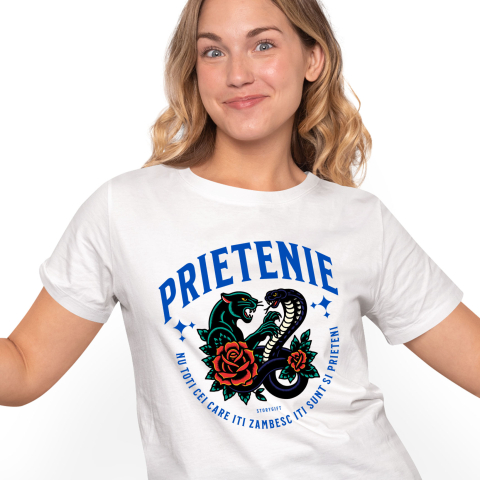 Animale - Tricou Femei, Barbati, Copii, Fata, Baiat, Unisex Personalizat „Cadou Personalizat Tigru Furios și Sarpe Periculos cu Trandafiri Roșii – Mesaj despre Prietenie Adevărată”