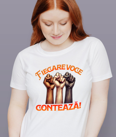 Tricou Femei, Barbati, Copii, Fata, Baiat, Unisex Personalizat „Fiecare Voce Contează” - Mâini Unite, Nuanțe Diverse | Cadou Inspirational Personalizat pentru Familie și Prieteni [1]