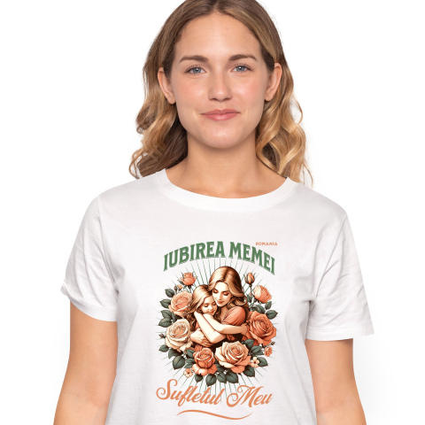 Mama - Tricou Femei, Barbati, Copii, Fata, Baiat, Unisex Personalizat "Mama și Fata – Cadouri Personalizate cu Trandafiri Roz și Mesajul Iubirii Mamei"