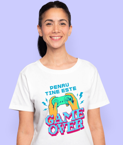 Tricou Femei, Barbati, Copii, Fata, Baiat, Unisex Personalizat Game Over - Maneta Jocuri Video în Mâini - Cadou Personalizat Gaming [1]