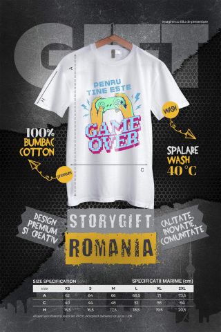 Tricou Femei, Barbati, Copii, Fata, Baiat, Unisex Personalizat Game Over - Maneta Jocuri Video în Mâini - Cadou Personalizat Gaming [3]