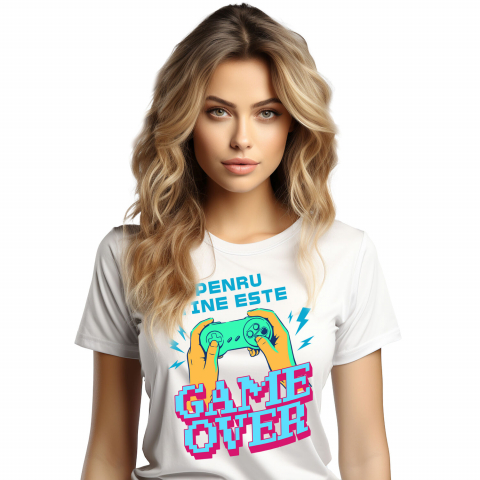 Tricou Femei, Barbati, Copii, Fata, Baiat, Unisex Personalizat Game Over - Maneta Jocuri Video în Mâini - Cadou Personalizat Gaming