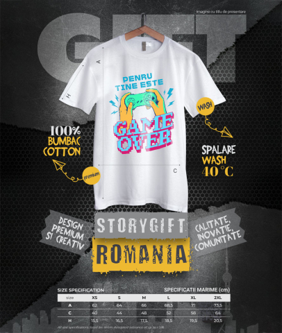 Tricou Femei, Barbati, Copii, Fata, Baiat, Unisex Personalizat Game Over - Maneta Jocuri Video în Mâini - Cadou Personalizat Gaming [3]