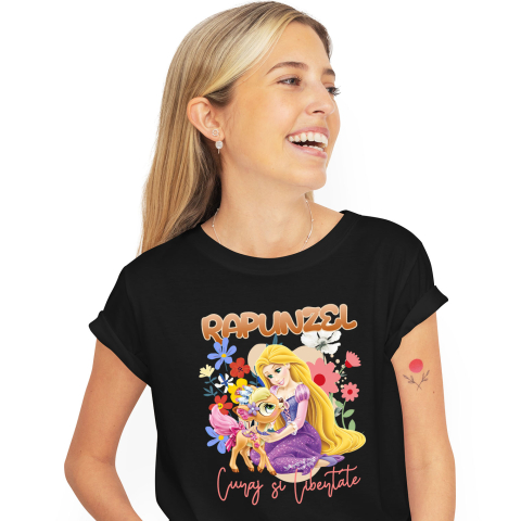 Tricouri - Tricou Femei cu Maximus – Calul Cu Planuri Mari (Si O Printesa Pe Cap) 100% Bumbac, Negru, L