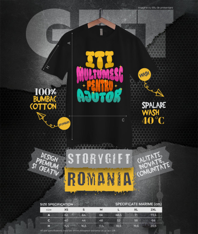 Tricou Femei, Barbati, Copii, Fata, Baiat, Unisex Personalizat Stele Strălucitoare Multicolore – „Îți Mulțumesc pentru Ajutor” – Cadou Personalizat pentru Familie, Tati, Copii, Prieteni [3]