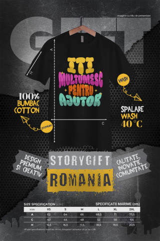 Tricou Femei, Barbati, Copii, Fata, Baiat, Unisex Personalizat Stele Strălucitoare Multicolore – „Îți Mulțumesc pentru Ajutor” – Cadou Personalizat pentru Familie, Tati, Copii, Prieteni [3]