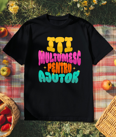 Tricou Femei, Barbati, Copii, Fata, Baiat, Unisex Personalizat Stele Strălucitoare Multicolore – „Îți Mulțumesc pentru Ajutor” – Cadou Personalizat pentru Familie, Tati, Copii, Prieteni [2]