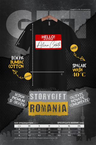 Tricou Femei, Barbati, Copii, Fata, Baiat, Unisex Personalizat Mesaj Haios Roșu "Hello Mi Se Spune Alina" - Insignă Personalizată pentru Angajați, Familie și Prieteni [3]