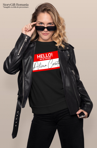 Tricou Femei, Barbati, Copii, Fata, Baiat, Unisex Personalizat Mesaj Haios Roșu "Hello Mi Se Spune Alina" - Insignă Personalizată pentru Angajați, Familie și Prieteni [1]