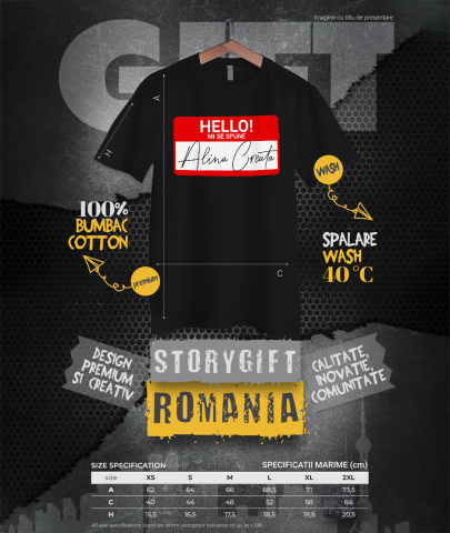 Tricou Femei, Barbati, Copii, Fata, Baiat, Unisex Personalizat Mesaj Haios Roșu "Hello Mi Se Spune Alina" - Insignă Personalizată pentru Angajați, Familie și Prieteni [3]