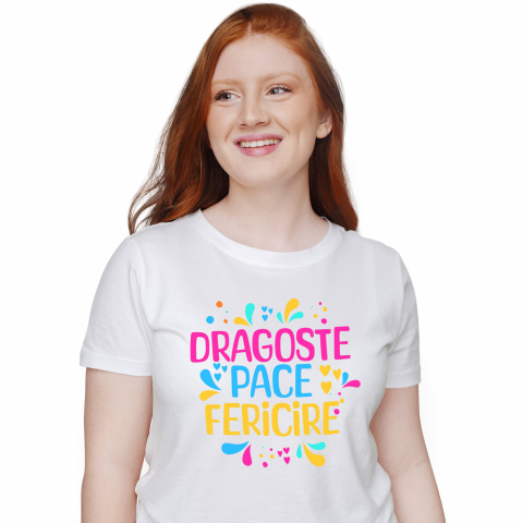 CITATE - Tricou Femei, Barbati, Copii, Fata, Baiat, Unisex Personalizat Dagste Pace Fericire – Tricou Personalizat cu Mesaj Inspirațional Colorat