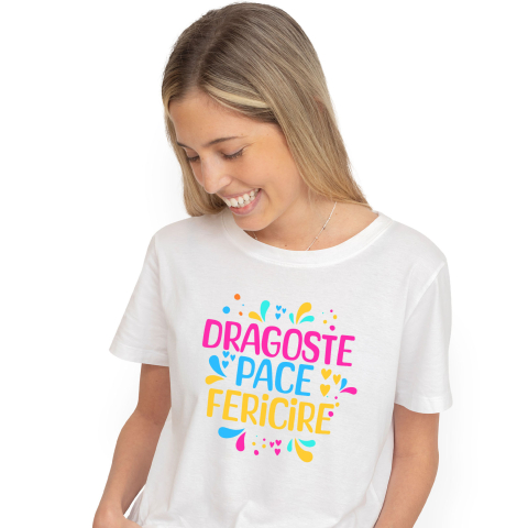 Citate - Tricou Femei, Barbati, Copii, Fata, Baiat, Unisex Personalizat Dagste Pace Fericire – Tricou Personalizat cu Mesaj Inspirațional Colorat