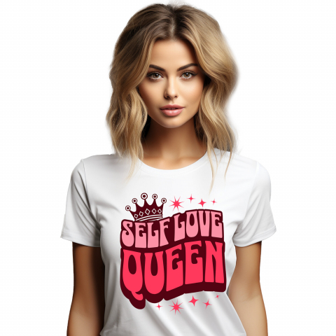 CITATE - Tricou Femei, Barbati, Copii, Fata, Baiat, Unisex Personalizat Self Love Queen – Tricou Personalizat cu Mesaj Inspirațional pentru Femei