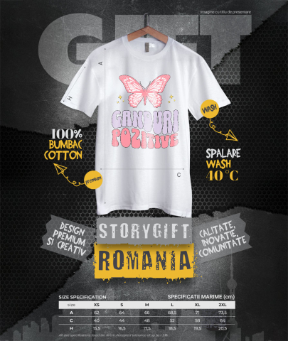 Tricou Femei, Barbati, Copii, Fata, Baiat, Unisex Personalizat Gânduri Pozitive – Fluture Roz, Cadou Personalizat Motivațional [3]