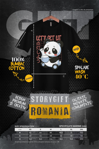 Tricou Femei Cu Mesaj Let's Get Lit, Panda, Grid, Japonez, Bong, Multicolor  cu imprimeu pe Fata, 100% Bumbac, Negru, M [2]