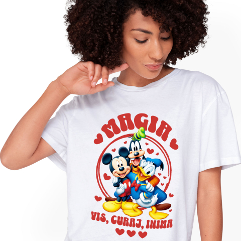 Valentine's Day - Tricou Femei cu Mickey, Donald si Goofy – Prieteni pentru Totdeauna 100% Bumbac, Alb, M