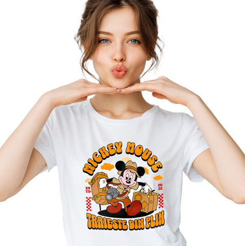 Desene Animate - Tricou Femei cu Mickey in drum spre noi aventuri 100% Bumbac, Alb, L