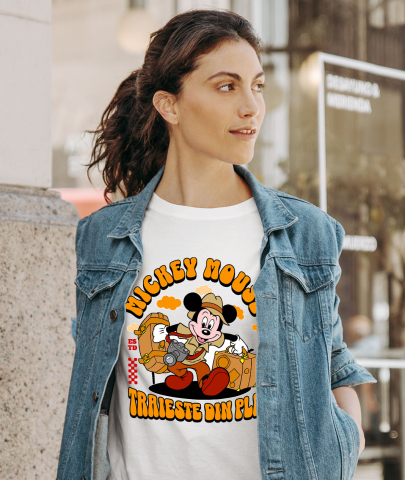 Tricou Femei cu Mickey in drum spre noi aventuri 100% Bumbac, Alb, L [1]