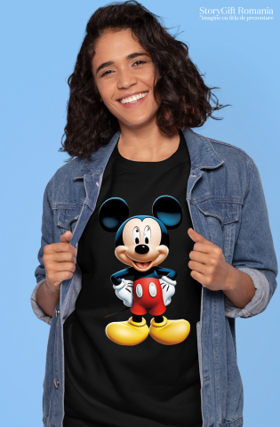Tricou Femei Cu Mickey Mouse, Desene Animate, Fictiune, Soricel, Animale, Disney cu imprimeu pe Fata, 100% Bumbac, Negru, XS [2]